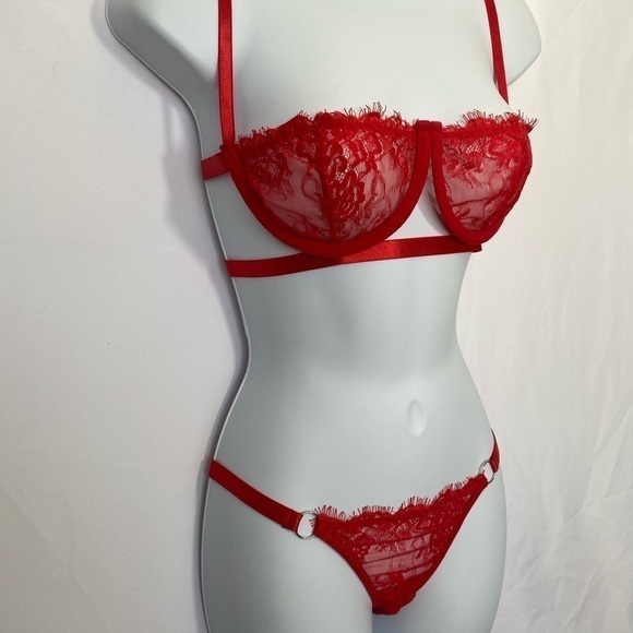 SheIn Women's 2 Pc Sexy Lace Strap Bralette Bra and Panty Lingerie Set Push Up - Picture 2 of 10